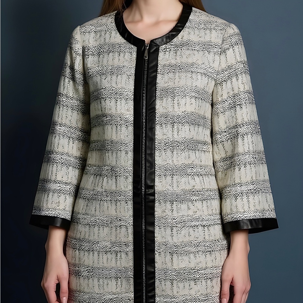 Rebecca Minkoff Tweed Black and White above wrist sleeve Textured Jacket